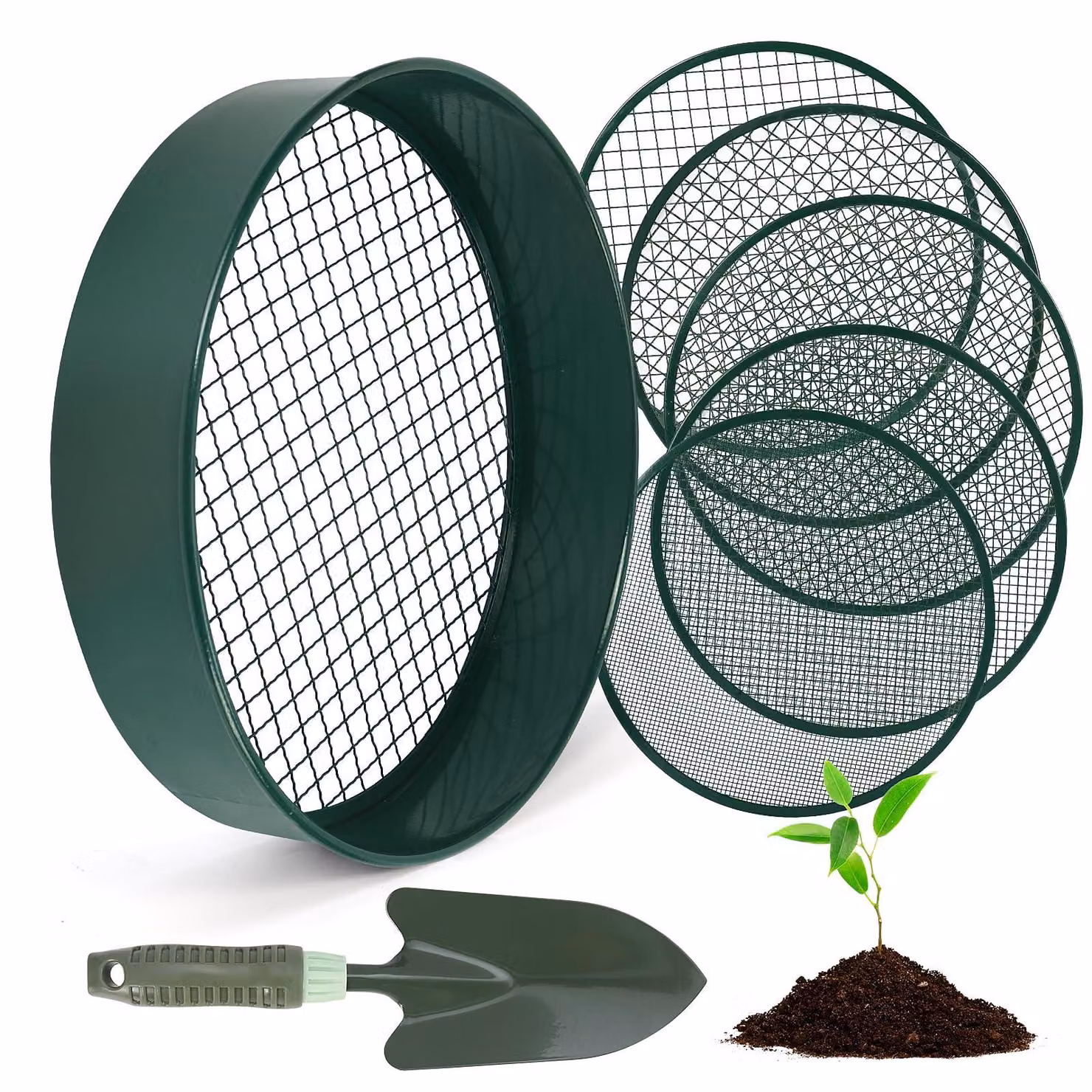 Setaccio da giardino da 30 cm, in acciaio inossidabile, con 5 sacchetti filtranti intercambiabili