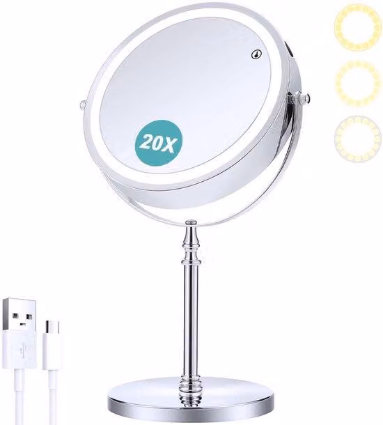 Specchio da trucco da 20 cm con LED dimmerabile e 3 tonalità di luce