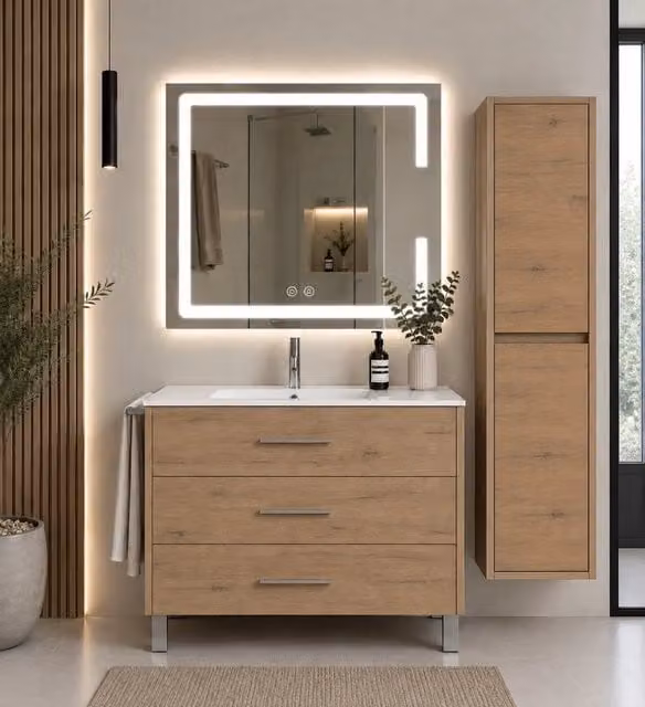 Mobile bagno con lavabo ORIGENBATH RIBERA senza specchio 80x40 cm estepa con colonna