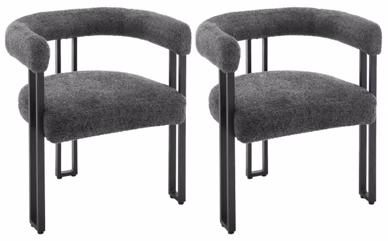 Sedie da pranzo con braccioli - Sedia di design - Set da 2 - Imbottite - Stile moderno - Struttura in metallo - Rivestimento in chenille - Grigio scuro