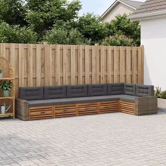 Set di divani da esterno 6 pz Naturale e Antracite Poliestere 3383430