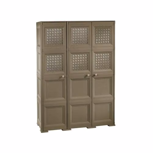MA MAISON Armadio in Plastica 118 x 43 x 164 cm con 3 Ante, Vano Portascope e Ante Traforate – Mobile Alto Salvaspazio per Lavanderia e Organizzazione Casa (Wengé)