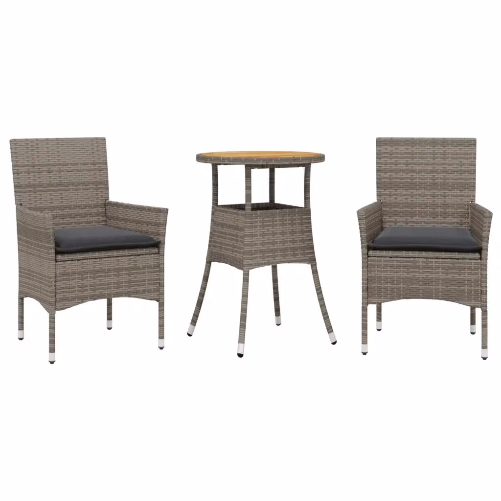 Set da giardino moderno vidaXL in legno di acacia oliato e polyrattan grigio con 3 pezzi – 2