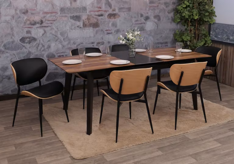 Set di 6 sedie da pranzo, modello HWC-O45, realizzate in legno multistrato con rivestimento in ecopelle (280g/m²), , disponibili nei colori naturale e nero