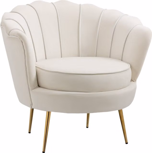 Poltroncina da salotto Aosom in velluto bianco con schienale a conchiglia e gambe in metallo