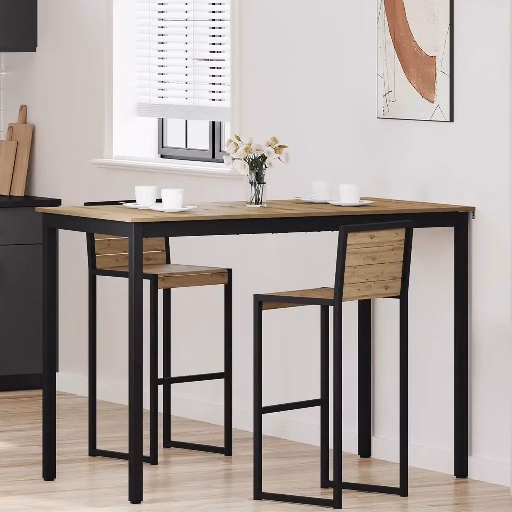 Tavolo Bar Moderno in Legno Multistrato Marrone con Struttura in Metallo, L: 150 cm, P: 80 cm, H: 105 cm – 2