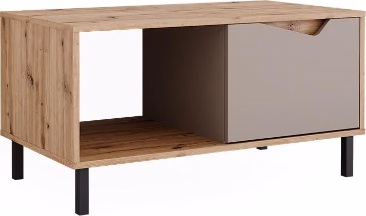 Tavolino da salotto Vicco Marelle Greige/rovere artigianale 90 x 50 cm con 1 porta, Model 57859