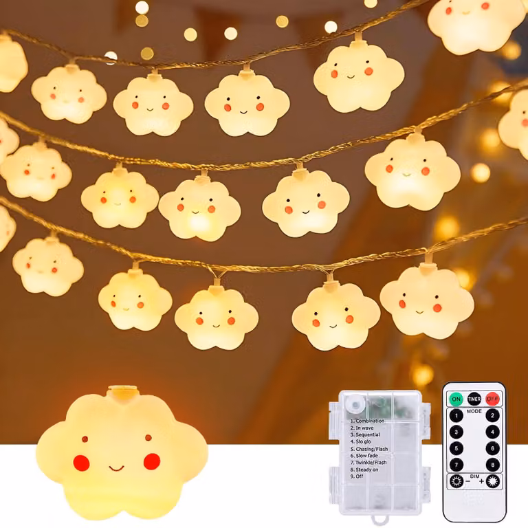 Catena luminosa a LED con 20 lampadine bianco caldo, lunghezza 3 metri, alimentazione a batteria