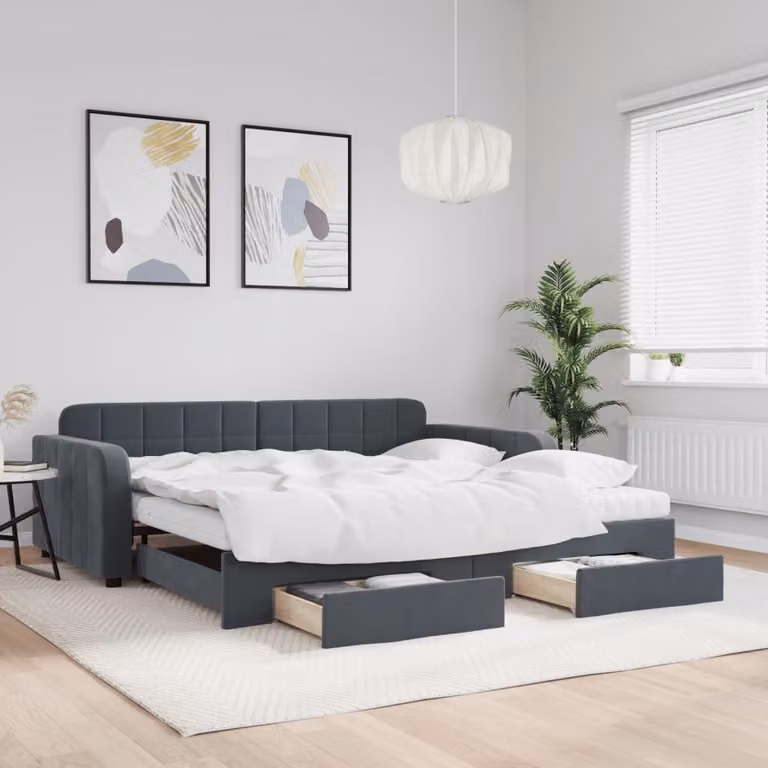 vidaXL Divano Letto con Cassetti in Velluto Grigio per Soggiorno e Camera da Letto