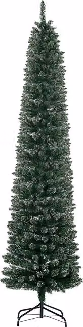 Albero di Natale Innevato Slim HOMCOM con 624 Rami, Pieghevole e Base Rimovibile, Verde, Ø 56 x H 225 cm – 1