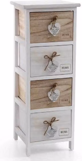 Trade Shop - Cassettiera Cuore Pendente 4 Cassetti In Legno Bicolore Home 80x26x32cm 793387 -