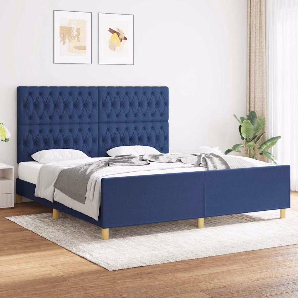 vidaXL Giroletto con Testiera Blu in Tessuto e Legno di Larice L/P/H: 180 x 200 x 128 cm – 1