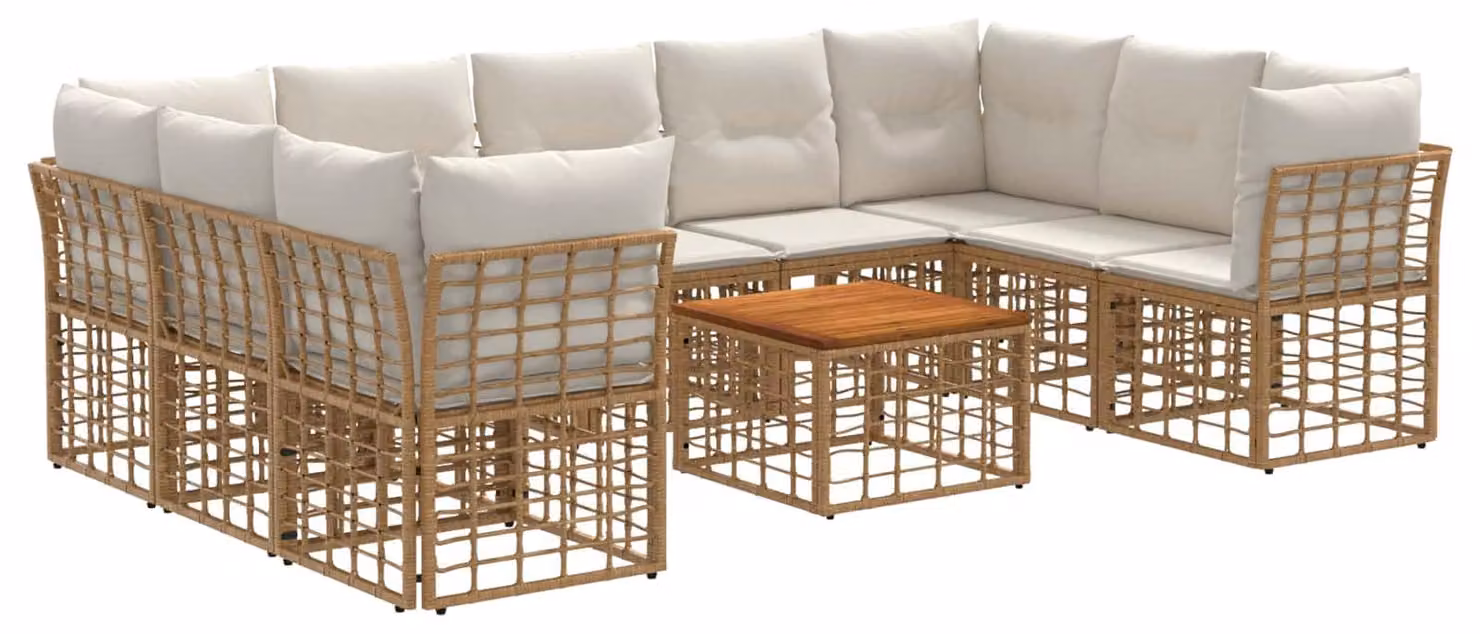 Set di divani da esterno 10 pcs Naturale e Bianco Crema