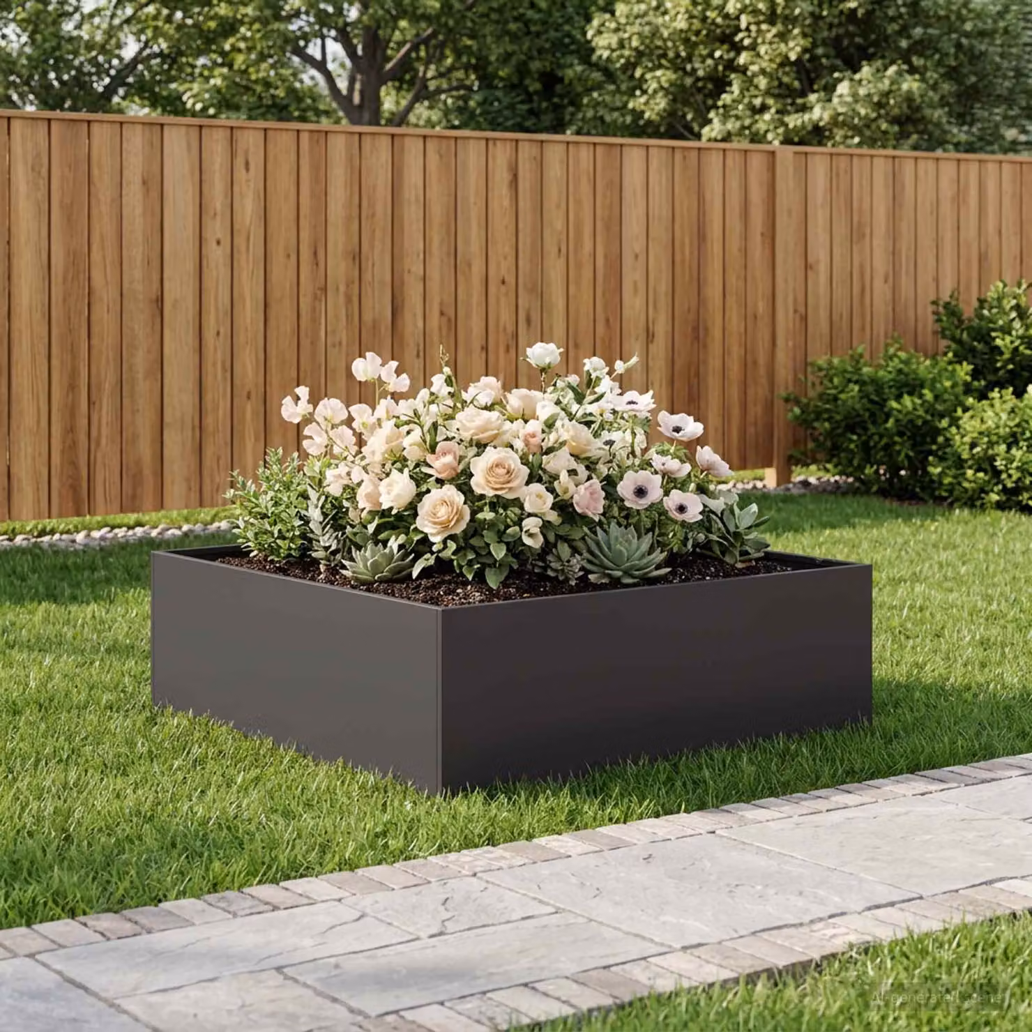 vidaXL Vaso da giardino in metallo Nero L: 100 cm, P: 100 cm, H: 30 cm