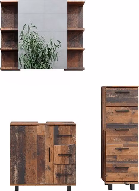 Set di mobili da bagno Ilias Rovere rustico 3 pezzi Vicco