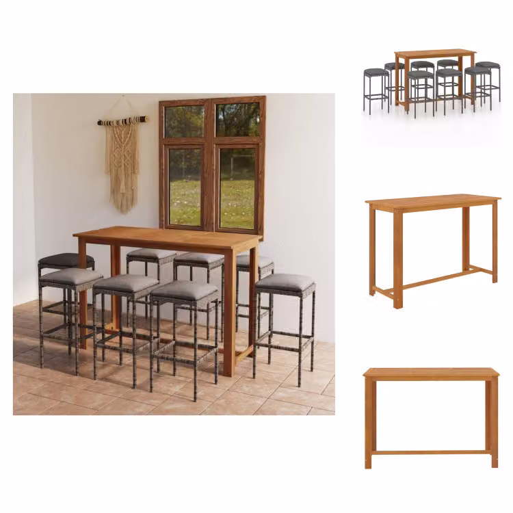 vidaXL Set bar da giardino 9 pezzi con cuscini grigio - Set di mobili da giardino