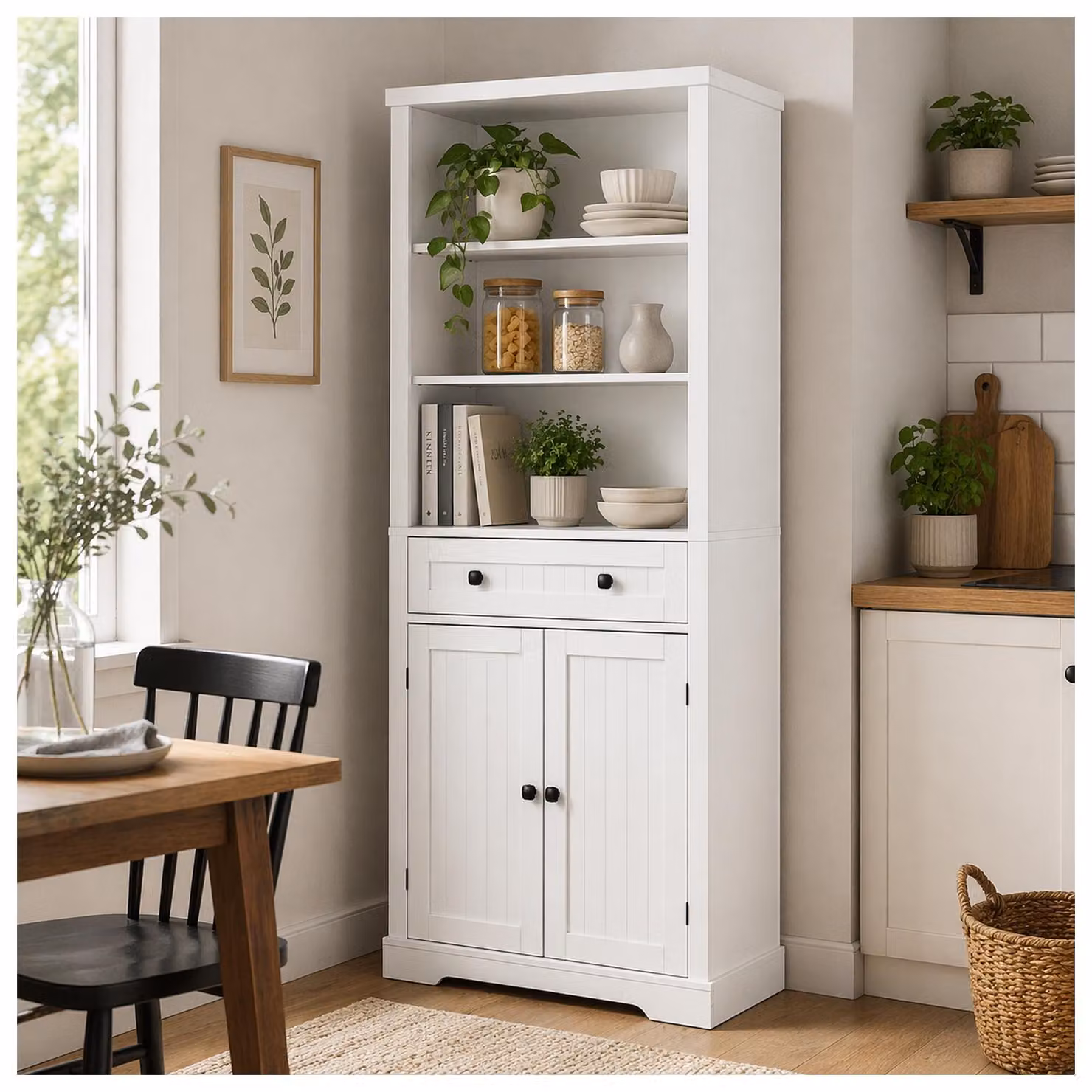 Credenza a buffet Thekla in stile rustico, bianca