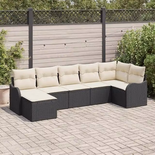 Set Divano da Giardino 7 pz Nero e Bianco polyrattan 3354456