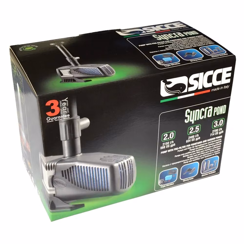 Pompa per laghetto e fontana Sicce Syncrapond 3.0 nera con portata 2700 l/h – 2
