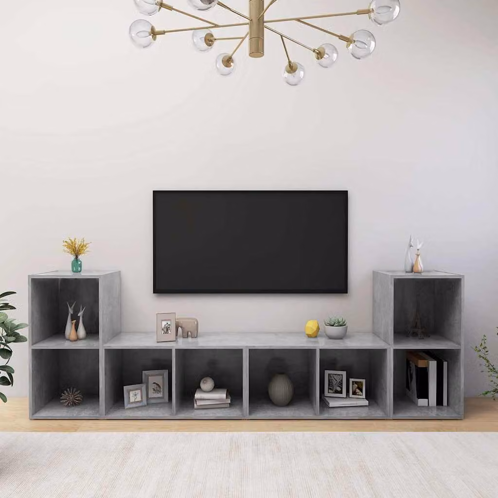 Set di mobili TV vidaXL in legno multistrato e MDF, 4 pezzi, grigio cemento, L 72 cm x P 35 cm x H 36,5 cm