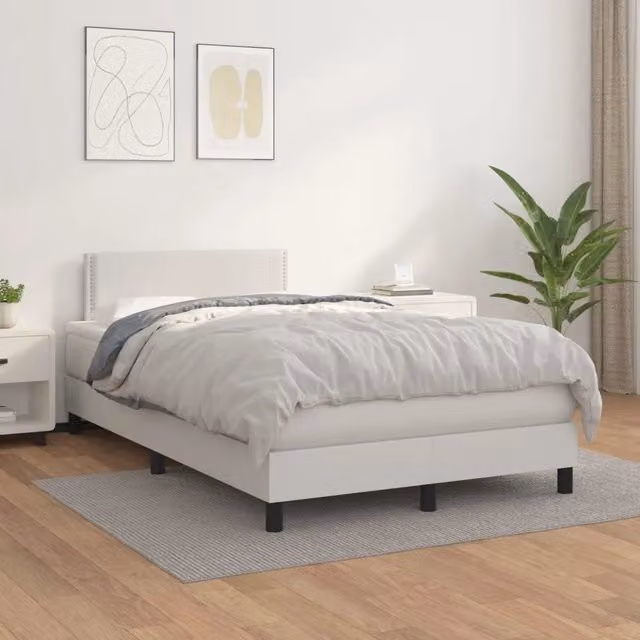 Letto Ibrido con Giroletto a Molle e Materasso vidaXL in Similpelle Bianco L/P/H: 200 x 120 x 88 cm