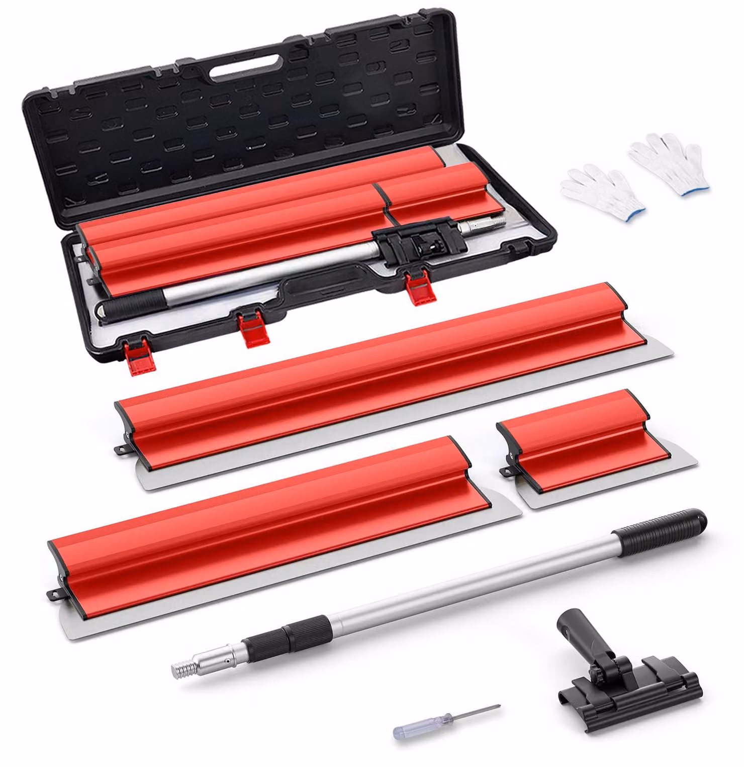 Set di spatole per cartongesso - 3 pezzi - 25/60/80 cm - Telescopico - Custodia - Lame in acciaio inossidabile - Colore: rosso