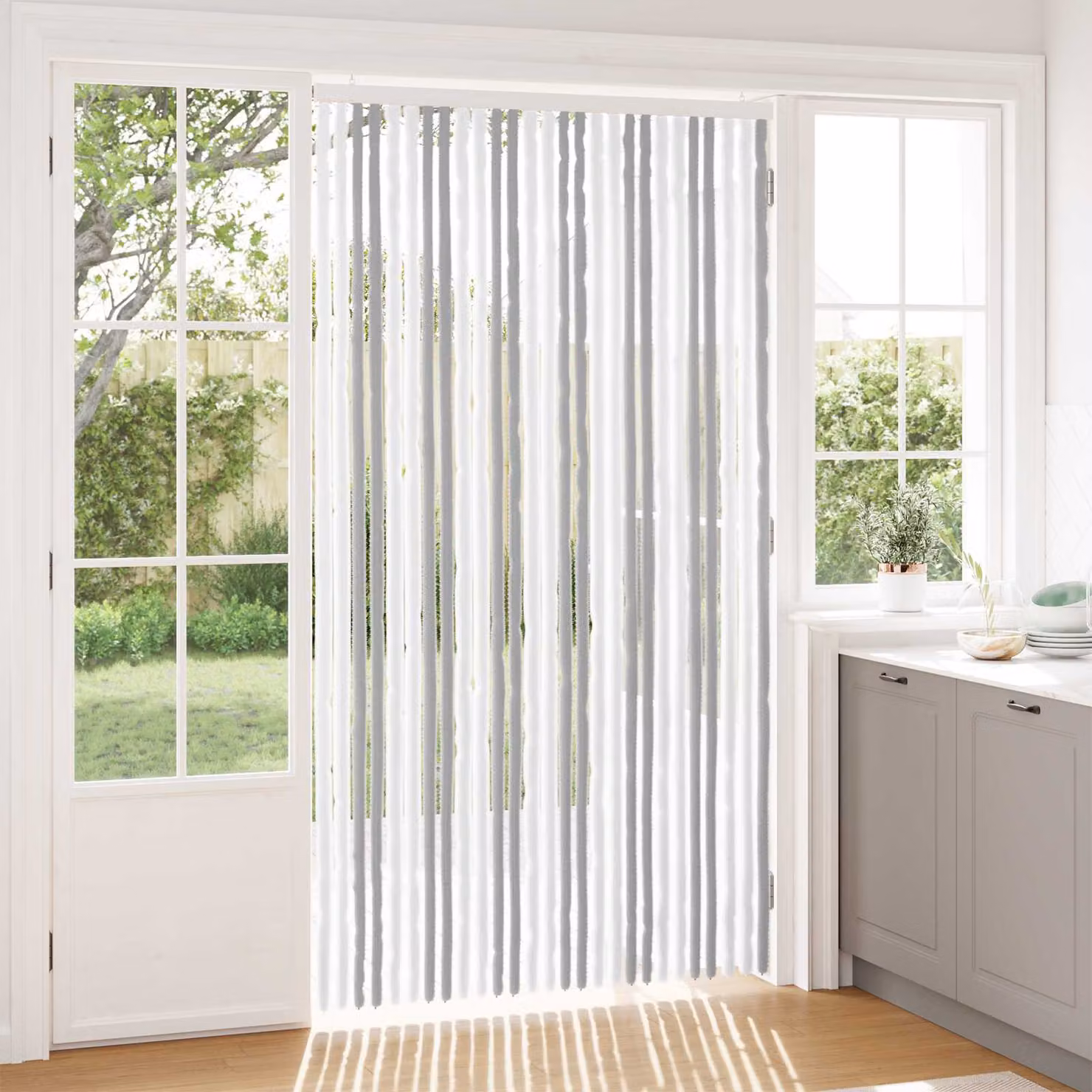 Tenda per insetti in chenille vidaXL Grigio chiaro e bianco