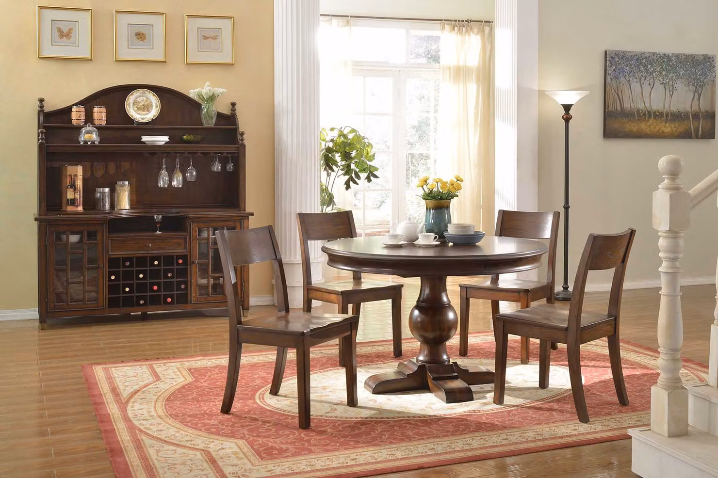 Design Rund Tisch 4x Stühle Ess Zimmer Sitz Runde Tische Garnitur Holz 5tlg. Set
