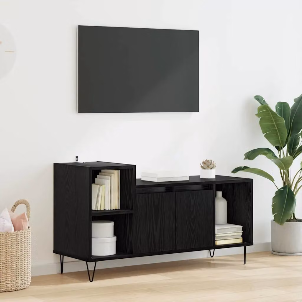 Mobile TV vidaXL moderno in legno ingegnerizzato e metallo, Nero, L 100 x P 35 x H 55 cm