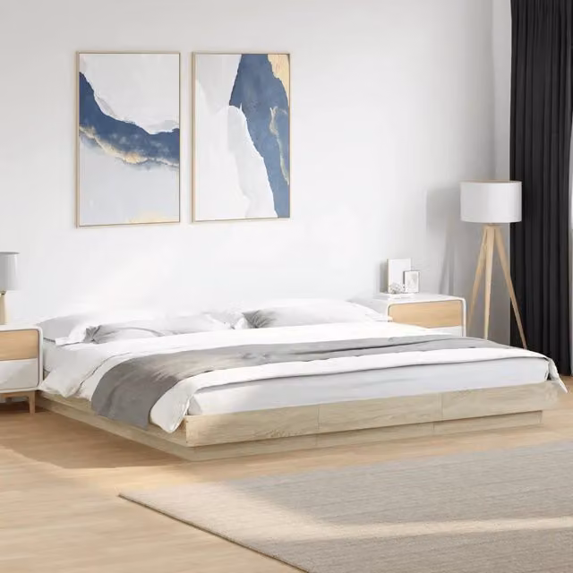 Letto con cassetti e luci LED vidaXL in legno rovere, L/P: 200 x 200 cm – 1