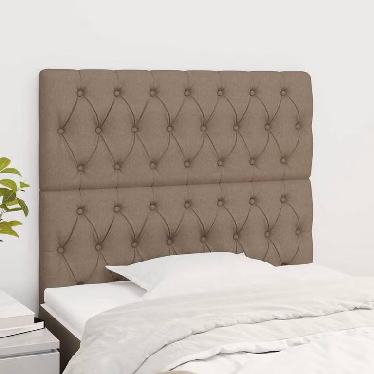 Testiera per letto vidaXL in tessuto color tortora con struttura in legno, L/P/H: 90 x 7 x 118/128 cm