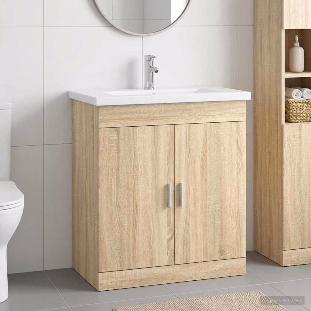 Set di mobili per il bagno moderno vidaXL in legno e MDF color marrone, L: 81 cm, P: 40 cm, H: 84,5 cm