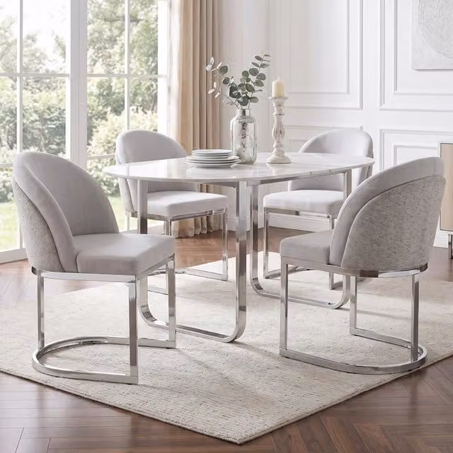 Set di 4 sedie da pranzo 59 x 52 x 85 cm in ciniglia grigio chiaro e argento