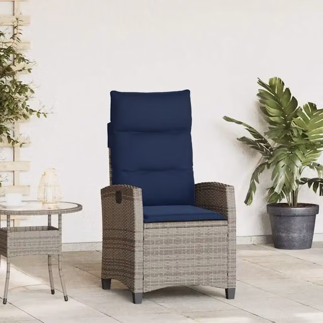 Set di sedie reclinabili da giardino con tavolino vidaXL in rattan e metallo, colore grigio e blu – 1