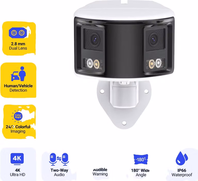telecamera di sicurezza 4K, grandangolo a 180°, audio bidirezionale, 8MP-a