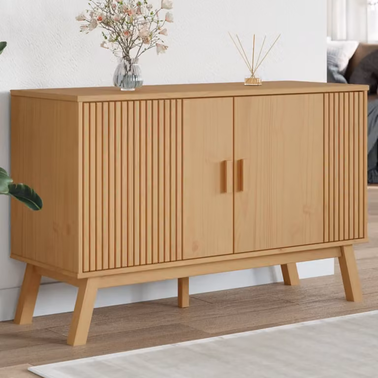 Credenza OLDEN vidaXL in legno massello di pino cerato, Marrone/Beige, L 114 x P 43 x H 73,5 cm