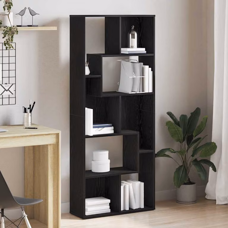 Libreria vidaXL in Legno Multistrato e MDF, Colore Nero Opaco, L 67 cm x P 24 cm x H 161 cm