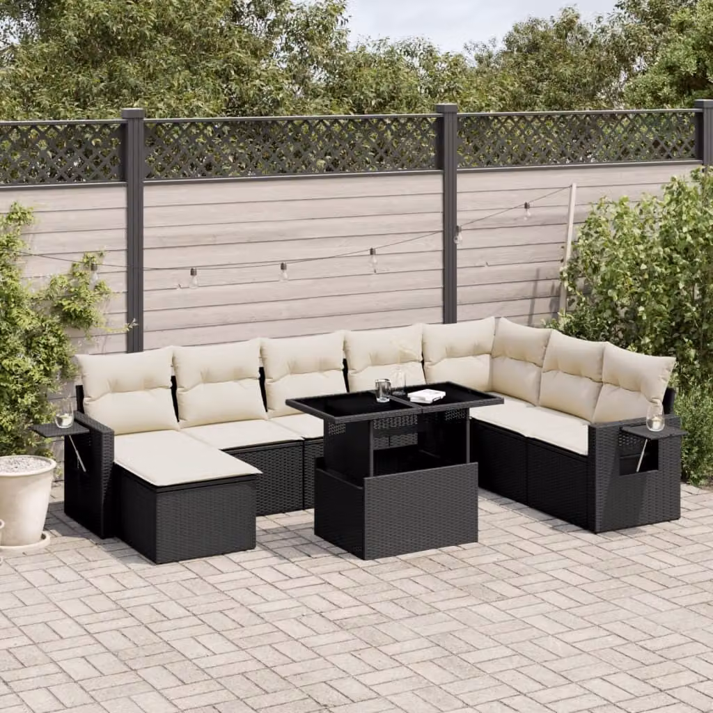 Maison Exclusive - Set Divani da Giardino con Cuscini 8 pz Nero in Polyrattan