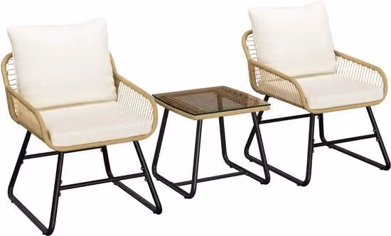Set da pranzo 3 pezzi per esterno con 2 sedili tavolo da giardino con sedie arredo per balcone arredo per piccoli balconi arredo per lounge esterno, marrone chiaro e bianco crema