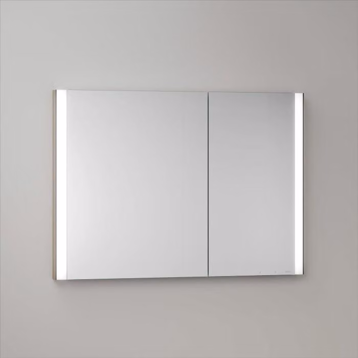 Mobile specchio a incasso LED Keuco Royal Metis, dimensioni 100 x 71 cm, 2 ante con riscaldamento a specchio, design asimmetrico