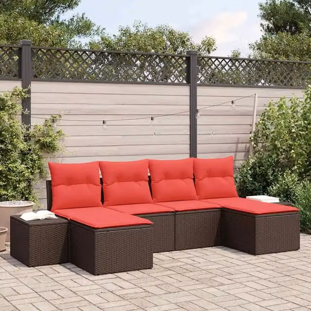 Set Divano da Giardino 4 pz Marrone e Rosso polyrattan 3355843