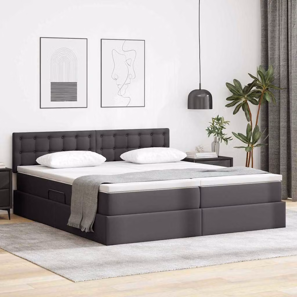Letto con contenitore e illuminazione LED vidaXL in pelle sintetica grigio 200 x 200 cm – 1