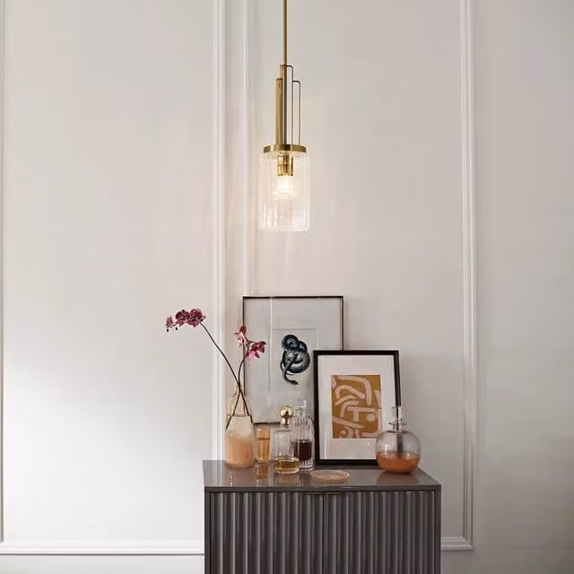 Sospensione Contemporanea Kimrose Acciaio Ottone Spazzolato Vetro 1 Luce E27