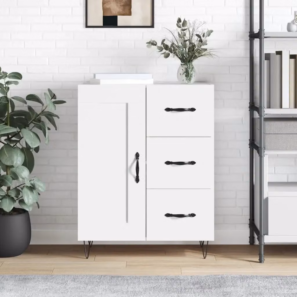 Credenza Buffet da pranzo Bianca in Legno Multistrato e Metallo L: 69,5 cm, P: 34 cm, H: 90 cm – 2