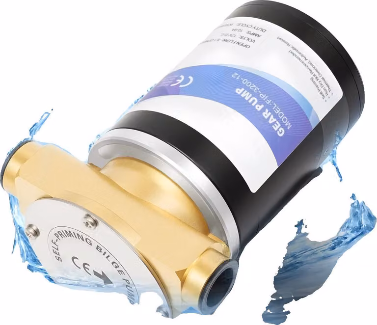 Pompa per acqua, 120W, DC 12V, portata 30 litri/minuto, altezza massima di pompaggio 3 metri, costruzione in rame