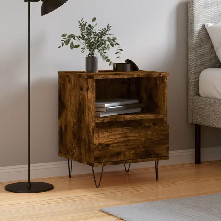 Comodino moderno vidaXL in legno rovere fumo, sospeso a parete, L: 40 cm, P: 35 cm, H: 50 cm