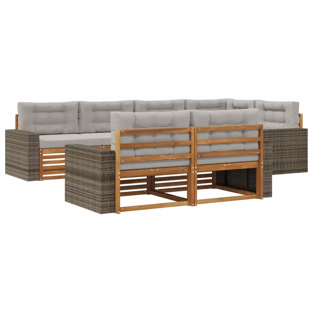 Set di divani da esterno a L con 7 posti vidaXL in legno di acacia e tessuto beige e grigio – 2