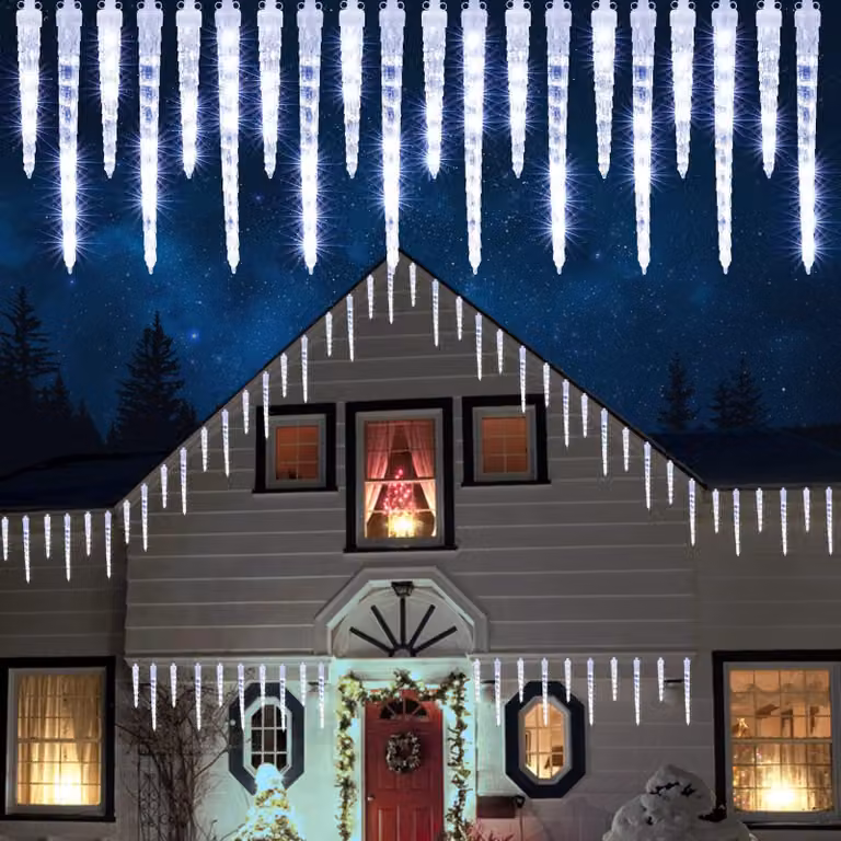 Catena luminosa a forma di cono di ghiaccio, 320 LED, 20 coni, luce bianca fredda, timer, grado di protezione IP65, 4 metri
