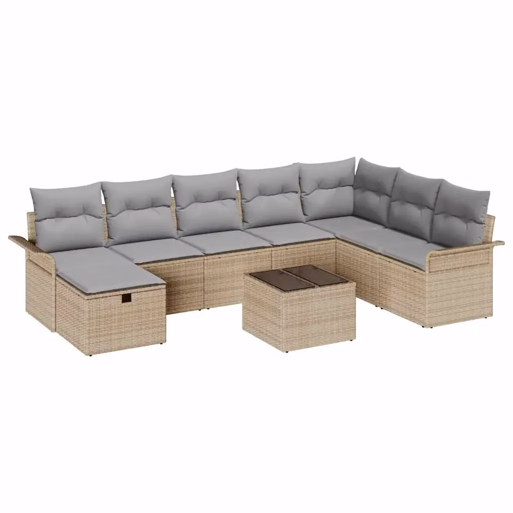 Set Divano da Giardino vidaXL 9 pz in Polyrattan con Cuscini Beige e Grigio – 2