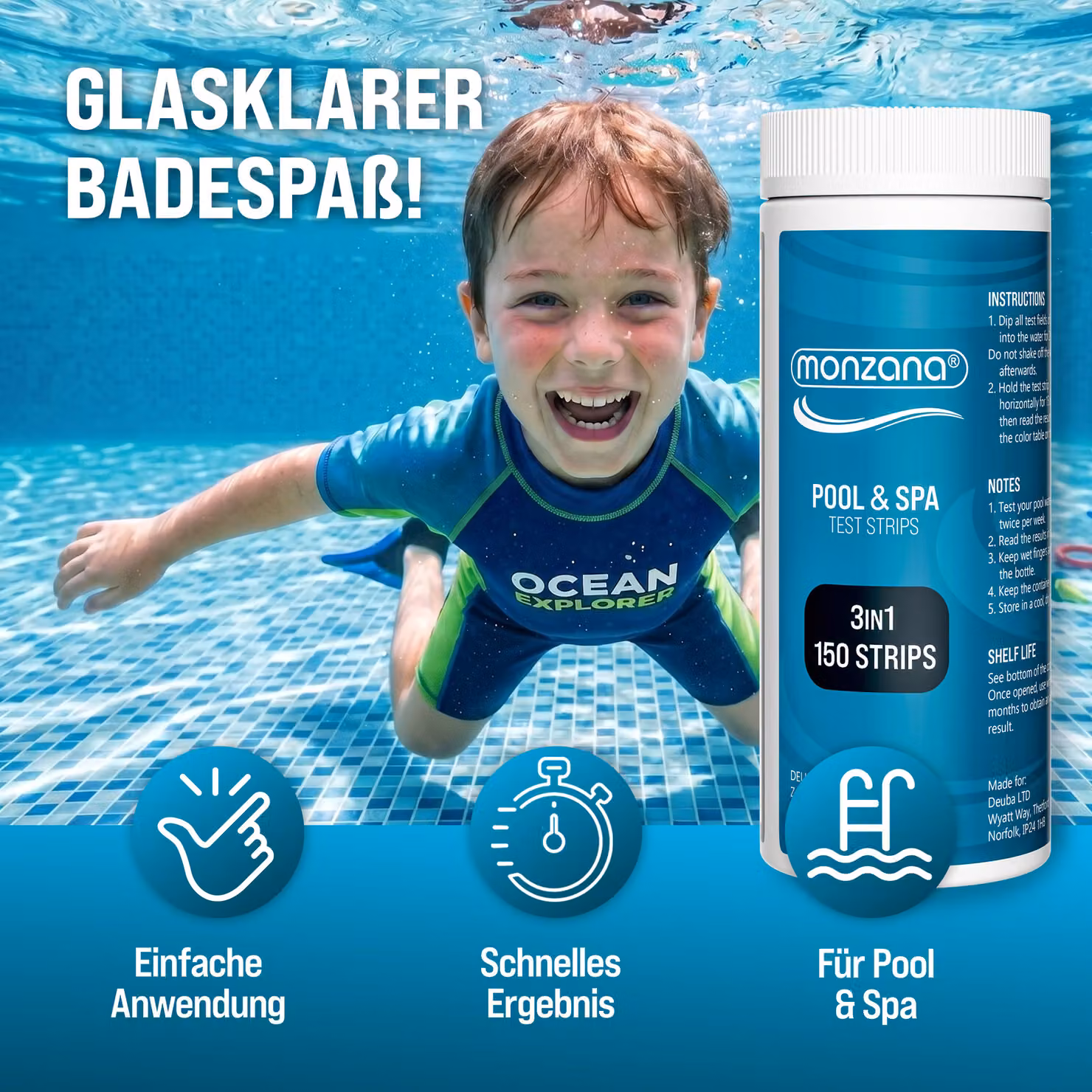 Strisce di test 3 in 1 Monzana per piscina, vasca idromassaggio e spa per il controllo di pH, cloro e alcalinità, 150 pezzi – 2